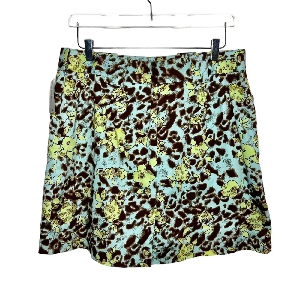 Vintage Y2K Leopard Floral Aqua Skort Mini Skirt NWT Size 12 Golf Tennis